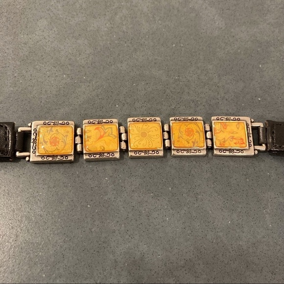 Womens medium black brown reversible leather belt with silver tone links buckle - Picture 6 of 16